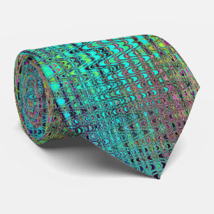 Abstract Kaleidoscopic Aqua Retro Boomerang Waves Tie