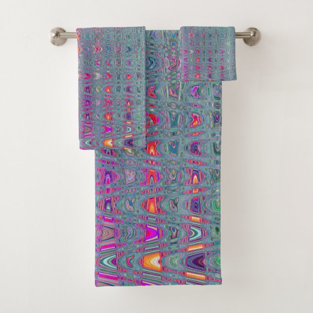 Abstract Kaleidoscopic Retro Boomerang Waves Bath Towel Set (Insitu)