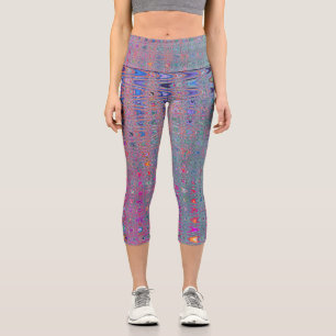 Abstract Kaleidoscopic Retro Boomerang Waves Capri Leggings