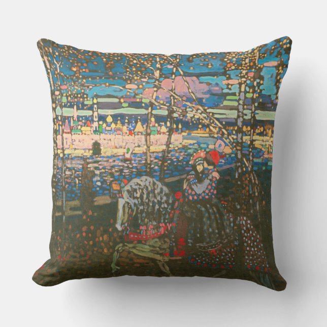 Abstract Kandinsky Riding Couple Colourful Cushion (Front)