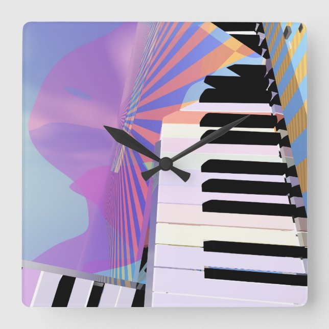Abstract Keyboards and Stripes Square Wall Clock (Front)