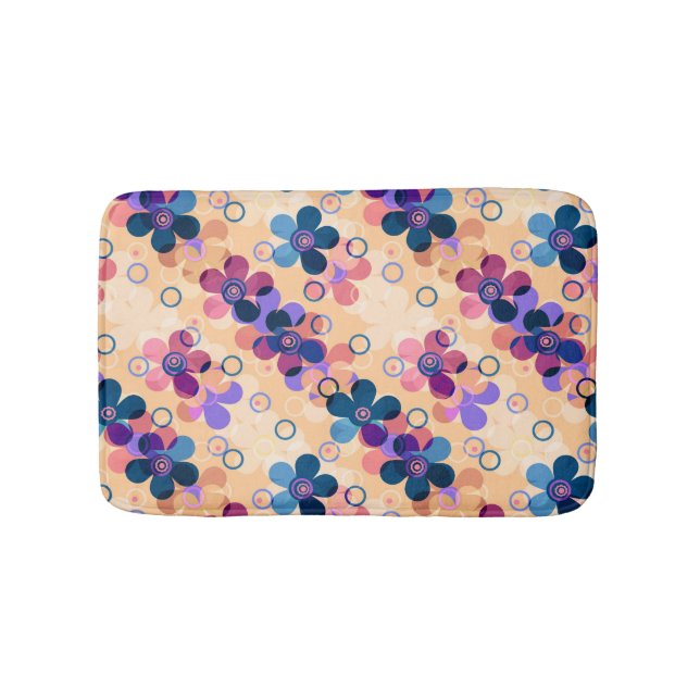 Abstract kids cute cartoon flowers floral retro de bath mat (Front)