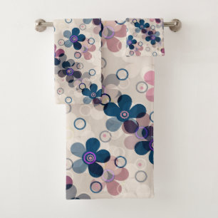 Abstract kids cute cartoon flowers floral retro de bath towel set
