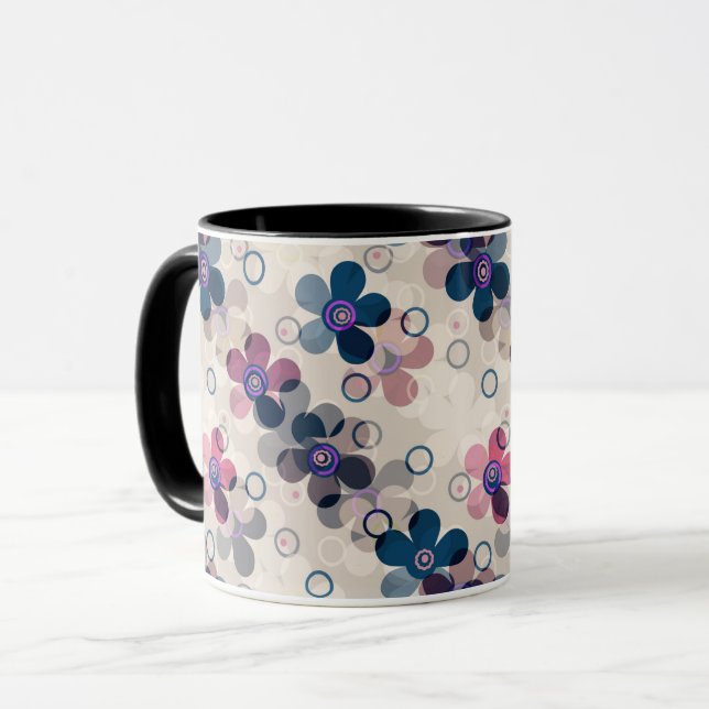 Abstract kids cute cartoon flowers floral retro de mug (Front Left)