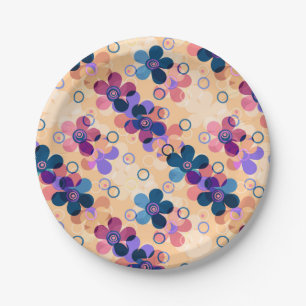 Abstract kids cute cartoon flowers floral retro de paper plate