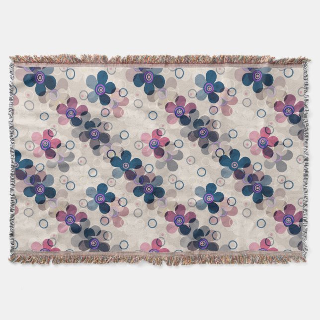 Abstract kids cute cartoon flowers floral retro de throw blanket (Front)