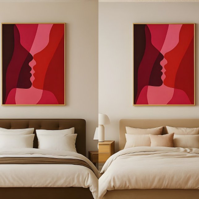 Abstract Kissing Silhouettes in Red & Magenta Poster (Creator Uploaded)