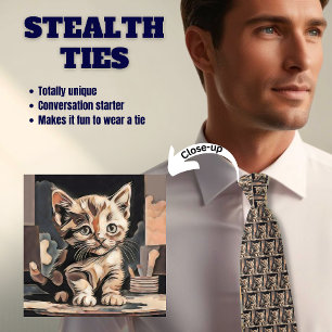 Abstract Kitten Cat Stealth Neck Tie