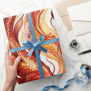 Abstract Koi Swirl Red Watercolor Wrapping Paper