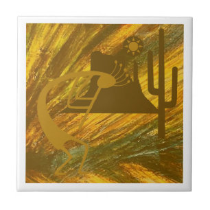 Abstract Kokopelli with Mesa, Cactus & Sun Tile