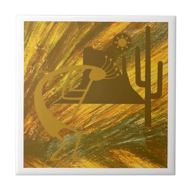 Abstract Kokopelli with Mesa, Cactus & Sun Tile (Front)