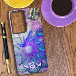 Abstract Lacy Flowers Purple Blue Art Custom Samsung Galaxy Case<br><div class="desc">This design features a delicate lacy fractal digital art flower design of purples, blues and greens. Personalise or delete each initial letter template or edit using the design tool to select a font style, size, and colour you prefer. You can also add this design to other phone brand cases or...</div>