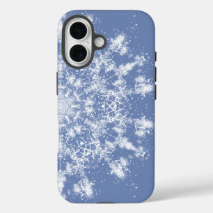 Abstract Lacy Fractal Snowflake on Blue Background iPhone 16 Case