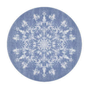 Abstract Lacy Fractal Snowflake on Blue Background Cutting Board
