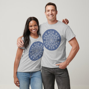 Abstract Lacy Fractal Snowflake on Blue Background T-Shirt