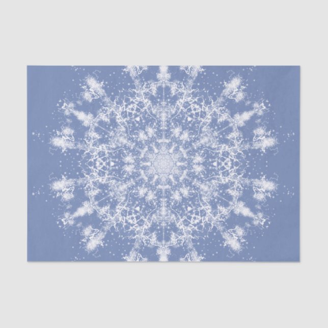 Abstract Lacy Fractal Snowflake on Blue Background Tissue Paper (Front)