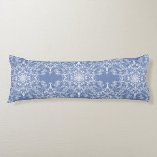 Abstract Lacy Fractal Snowflake Pattern on Blue Body Cushion