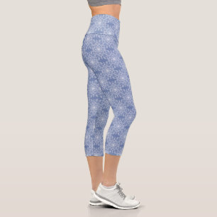 Abstract Lacy Fractal Snowflake Pattern on Blue Capri Leggings