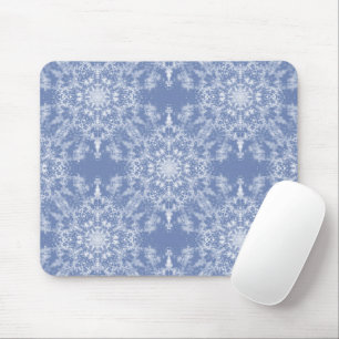 Abstract Lacy Fractal Snowflake Pattern on Blue Mouse Pad