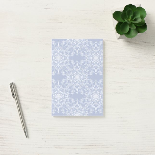Abstract Lacy Fractal Snowflake Pattern on Blue Post-it Notes (Office)