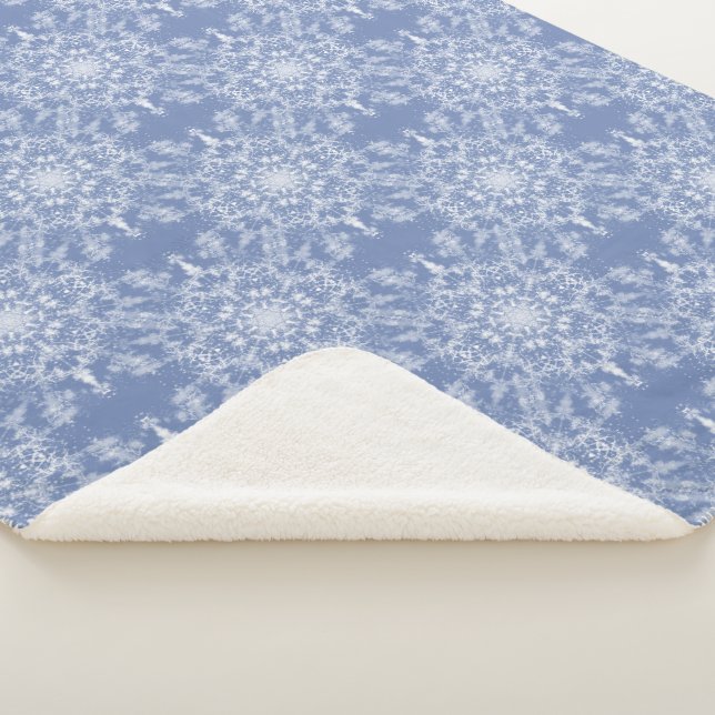 Abstract Lacy Fractal Snowflake Pattern on Blue Sherpa Blanket (3/4)