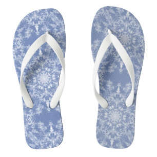 Abstract Lacy Fractal Snowflake Pattern on Blue Thongs