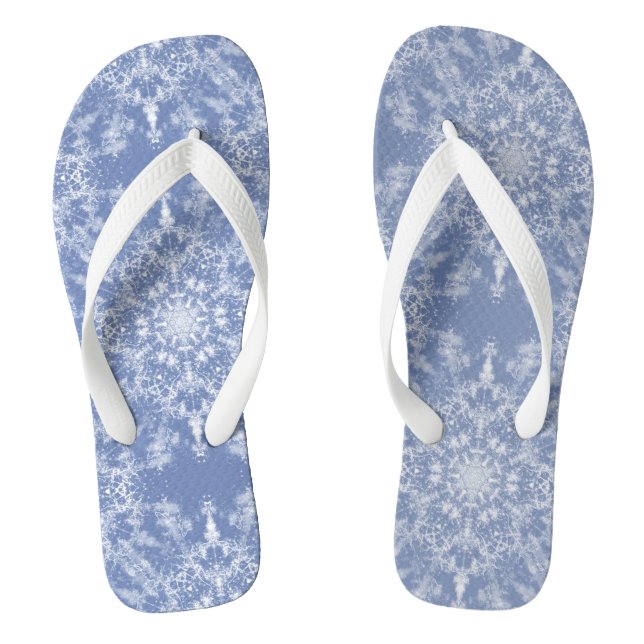 Abstract Lacy Fractal Snowflake Pattern on Blue Thongs (Footbed)