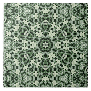 Abstract lacy white and green Kaleidoscope Ceramic Tile