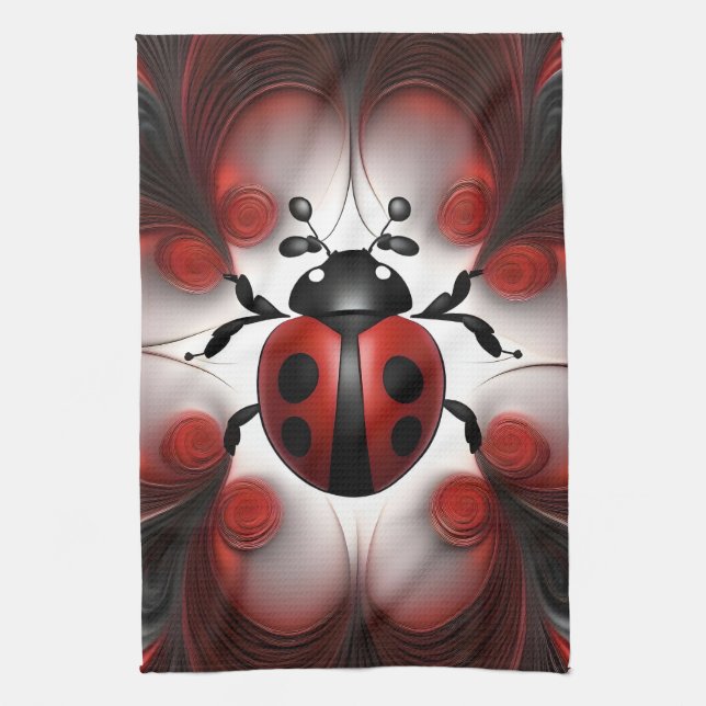 Abstract Ladybird Art Design, Tea Towel (Vertical)