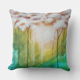 Abstract Landscape Art Dawn Sunrise Skinny Trees Cushion