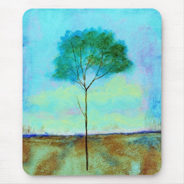 Abstract Landscape Art Lone Skinny Tree Painting Mouse Pad (Front)