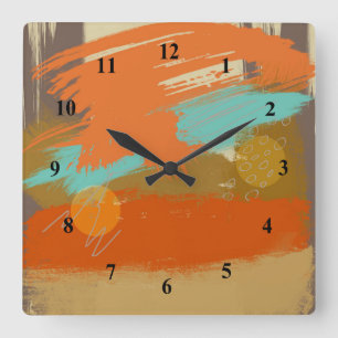 Abstract Landscape Art Paint Circles Spheres Square Wall Clock