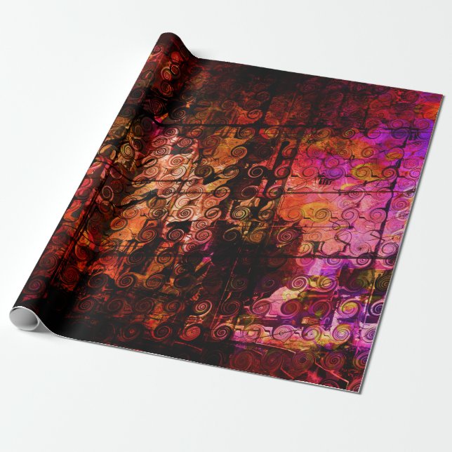 Abstract Landscape Art Swirls Lines Purple Red Wrapping Paper (Unrolled)