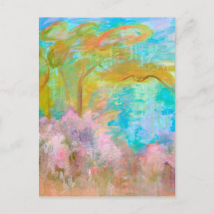Abstract Landscape Art Tree Pink Aqua Flowers Postcard