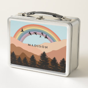 Abstract Landscape Forest Trees Rainbow & Birds  Metal Lunch Box