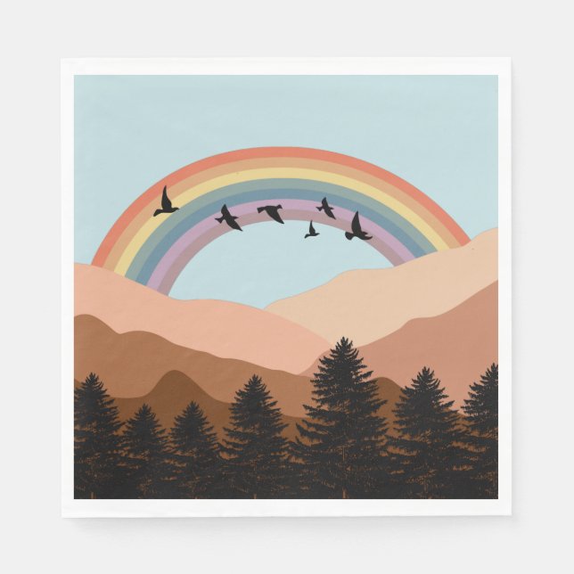 Abstract Landscape Forest Trees Rainbow & Birds Napkin (Front)