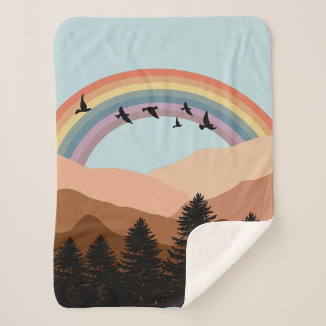 Abstract Landscape Forest Trees Rainbow & Birds   Sherpa Blanket (Front)