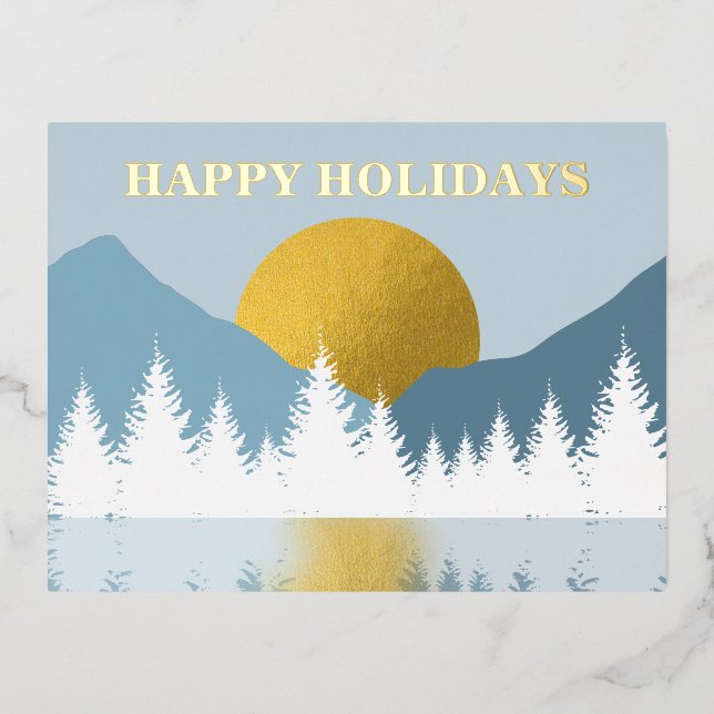 Abstract Landscape Golden Winter Happy Holidays Foil Holiday Postcard (Front)