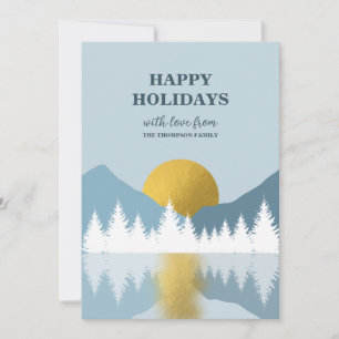 Abstract Landscape Golden Winter Happy Holidays Holiday Card