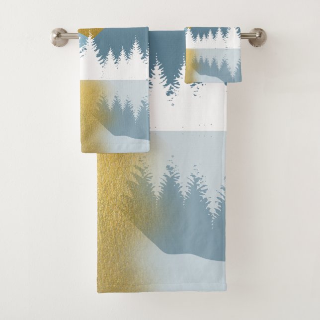 Abstract Landscape Golden Winter Sunset Sunrise Bath Towel Set (Insitu)