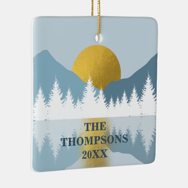 Abstract Landscape Golden Winter Sunset Sunrise  Ceramic Ornament (Right)