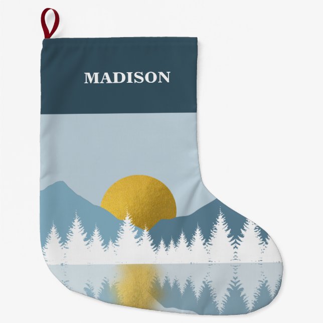 Abstract Landscape Golden Winter Sunset Sunrise Large Christmas Stocking (Front)