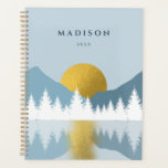 Abstract Landscape Golden Winter Sunset Sunrise  Planner<br><div class="desc">A beautiful design showcasing a forest covered in snow,  mountain landscape and a golden sunset or sunrise reflecting in the water. Colour tones include neutral tones such as blue,  white and gold. A rustic design ideal for Winter home decor and the festive holiday season.</div>
