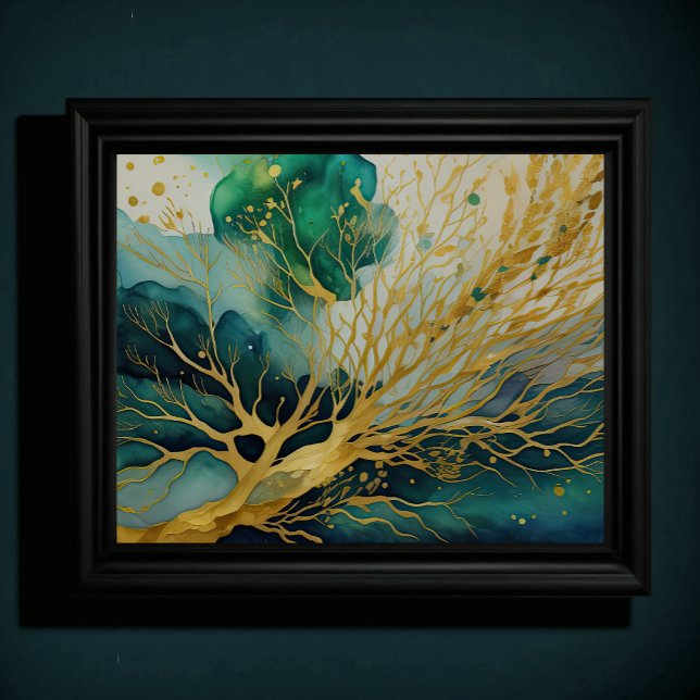 Abstract Landscape Painting Gold Blue Green II Poster (Creator Uploaded)