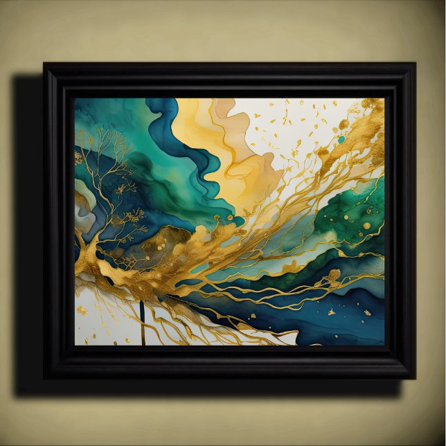 Abstract Landscape Painting Gold Blue Green Poster (Creator Uploaded)