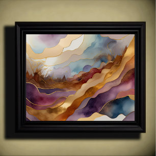Abstract Landscape Painting Gold Blue Purple Poster