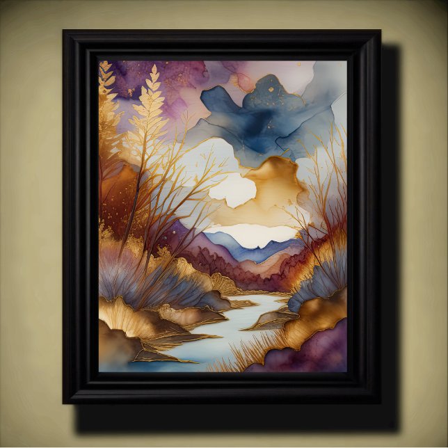 Abstract Landscape Painting Gold Blue Purple Poster (Creator Uploaded)