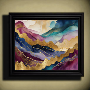 Abstract Landscape Painting Gold Blue Purple Poster