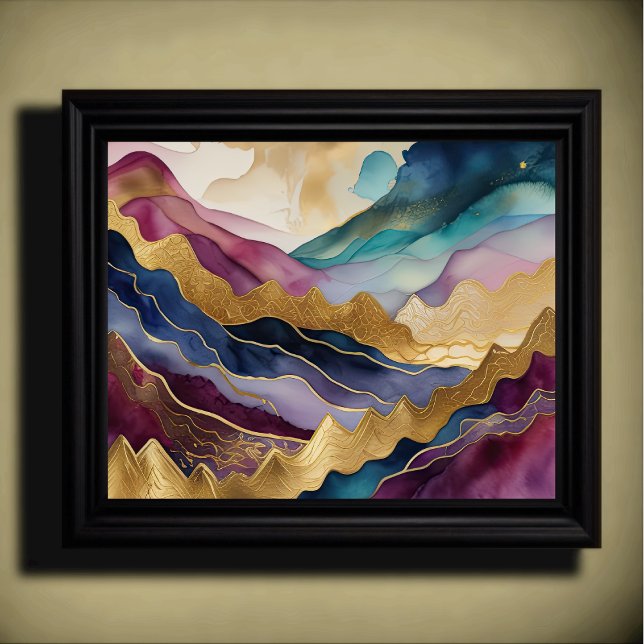 Abstract Landscape Painting Gold Blue Purple Poster (Creator Uploaded)