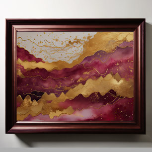 Abstract Landscape Painting Gold Burgundy Poster